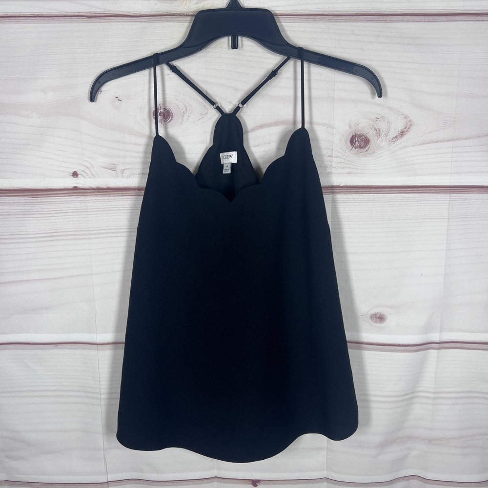 J.Crew Cami Top Womens 4 Black Scalloped Neckline Racerback Adjustable Straps